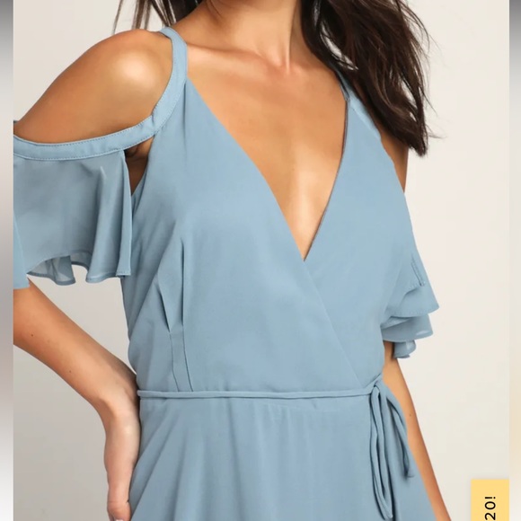 Easy Listening Slate Blue Cold-Shoulder Wrap Maxi Dress - Picture 2 of 11